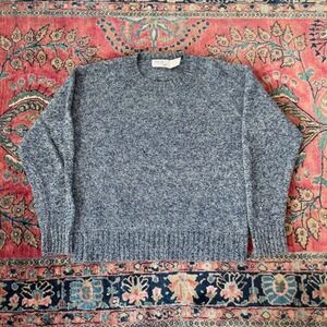 VTG 70s 80s The Fox Collection Blue Marled Wool Blend Crewneck Sweater M USA